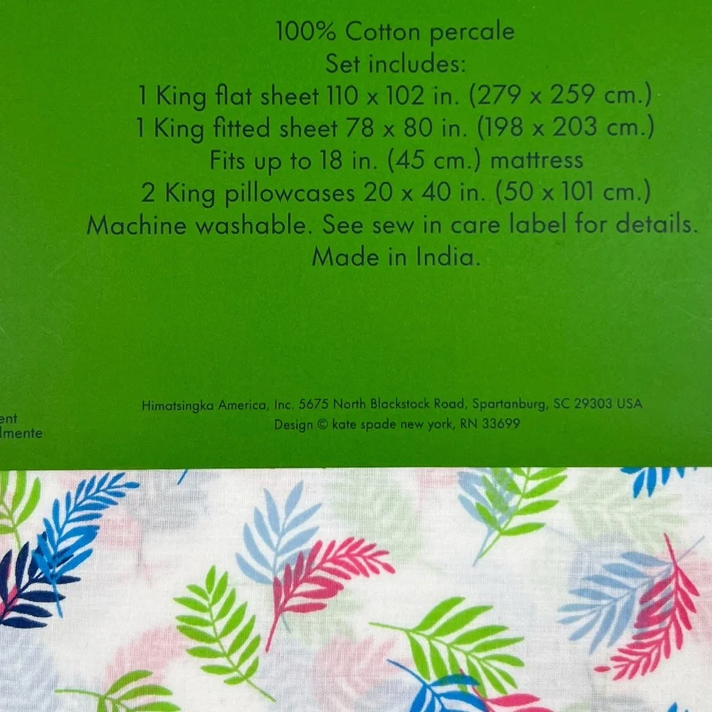 Kate Spade - ‘Tropical Leaf’ King Sheet Set. NWT. Firm!